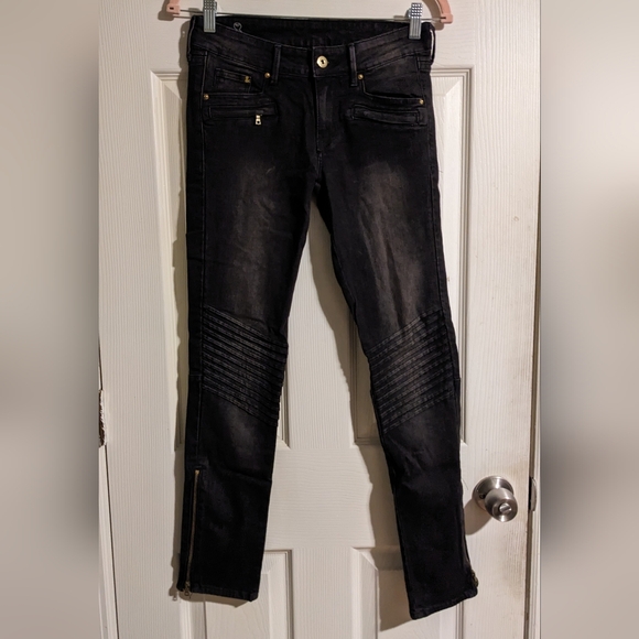 H&M &denim Dark Gray Moto Skinny Jeans 26 Low Waist Ankle Stretchy - Picture 1 of 7